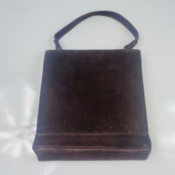 Vintage 60s Mod Brown Velour Purse Handbag Kiss Lock Coin Purse - Picture 6 of 8